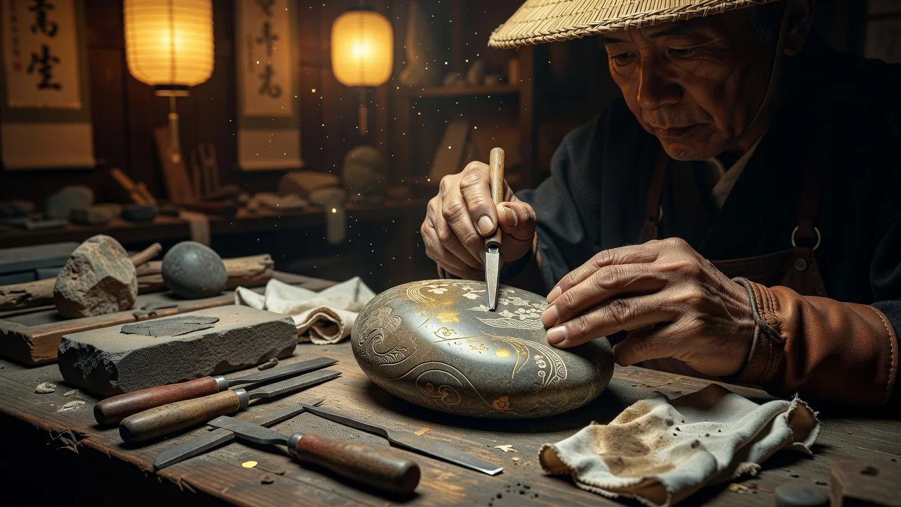 石を磨く作業風景のイメージ