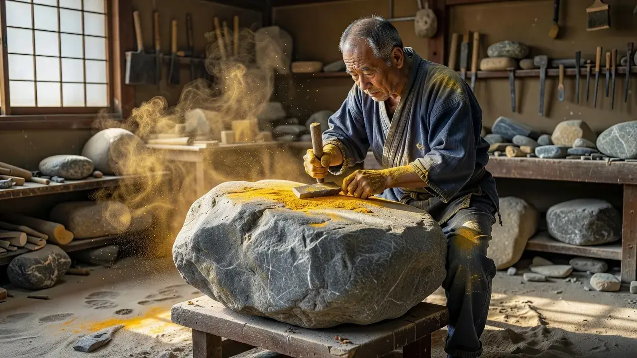 石を彫る作業風景のイメージ