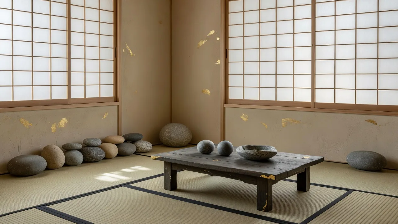 天然石を取り入れた畳の部屋