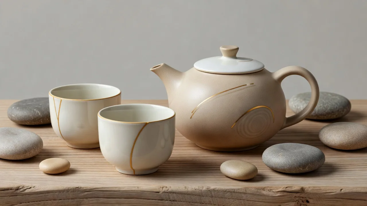 作家陶器の急須と湯呑のセット